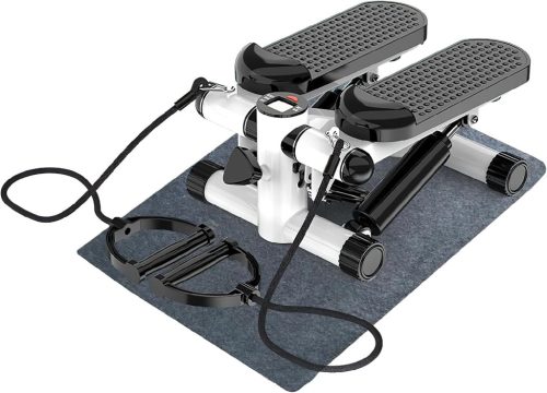 Aparat mini stepper Aolawco cu capacitate de încărcare de 100 kg, ecran LCD și corzi elastice - Stepper fitness pentru antrenament acasă picioare/brațe/fese, negru