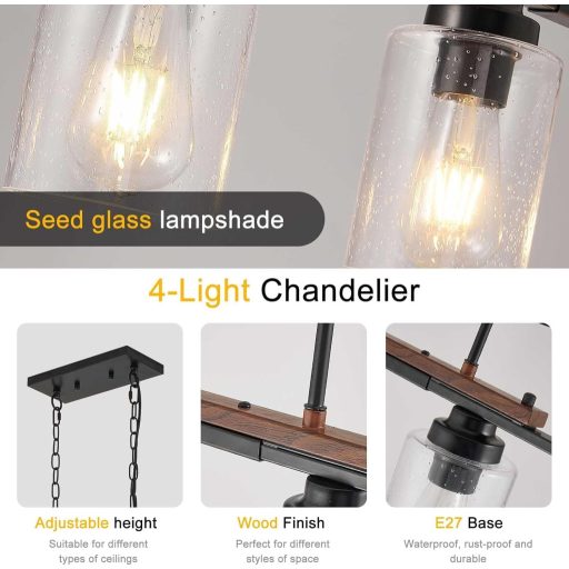 HvKvHvY crna moderna stropna svjetiljka s 4 grla E27, stil seoske kuće, za kuhinju, dnevni boravak, spavaću sobu