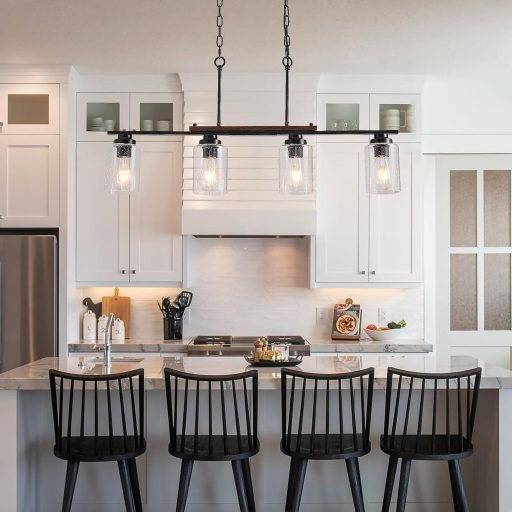 HvKvHvY crna moderna stropna svjetiljka s 4 grla E27, stil seoske kuće, za kuhinju, dnevni boravak, spavaću sobu