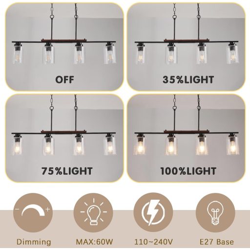 HvKvHvY crna moderna stropna svjetiljka s 4 grla E27, stil seoske kuće, za kuhinju, dnevni boravak, spavaću sobu