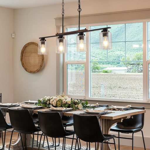 HvKvHvY crna moderna stropna svjetiljka s 4 grla E27, stil seoske kuće, za kuhinju, dnevni boravak, spavaću sobu