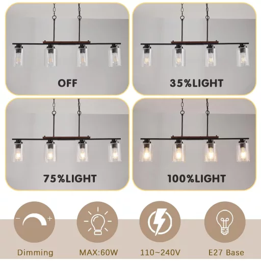 HvKvHvY crna moderna stropna svjetiljka s 4 grla E27, stil seoske kuće, za kuhinju, dnevni boravak, spavaću sobu