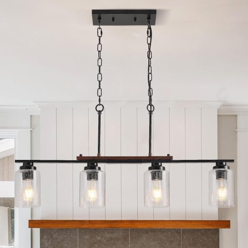 HvKvHvY crna moderna stropna svjetiljka s 4 grla E27, stil seoske kuće, za kuhinju, dnevni boravak, spavaću sobu