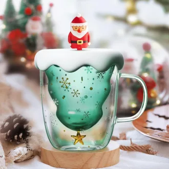   Pahar de cafea cu pereți dubli SUPRROW de Crăciun cu capac pentru macchiato