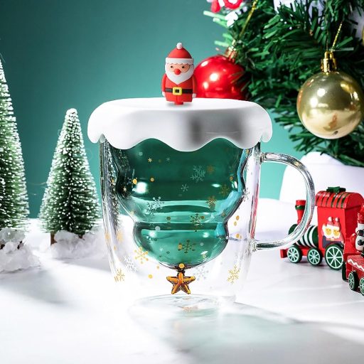 SUPRROW Karácsonyi Dupla Falú Üveg Kávéscsésze Tetővel Macchiato Pohár