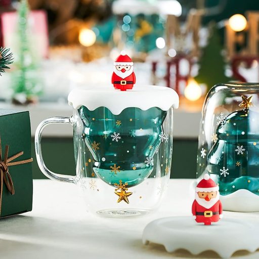 SUPRROW Karácsonyi Dupla Falú Üveg Kávéscsésze Tetővel Macchiato Pohár