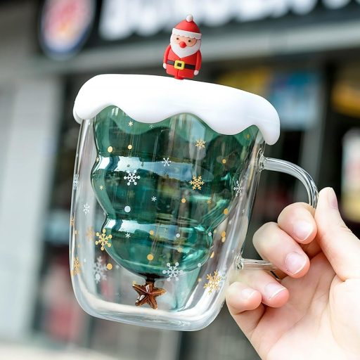 SUPRROW Karácsonyi Dupla Falú Üveg Kávéscsésze Tetővel Macchiato Pohár