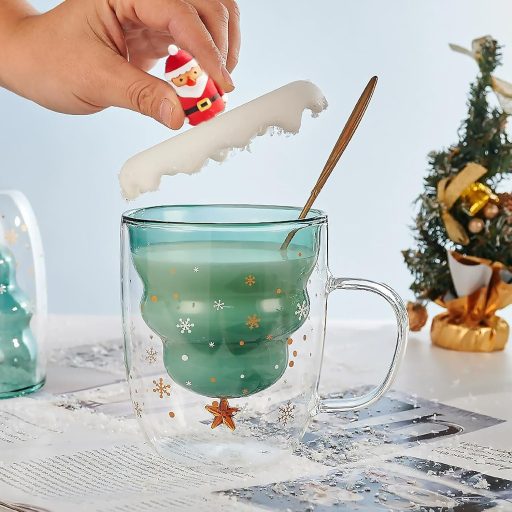SUPRROW Karácsonyi Dupla Falú Üveg Kávéscsésze Tetővel Macchiato Pohár