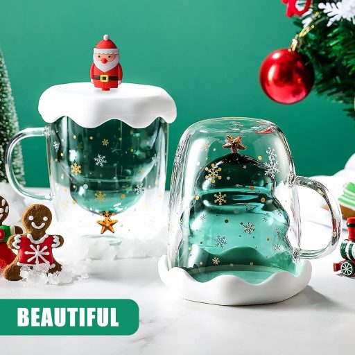 SUPRROW Karácsonyi Dupla Falú Üveg Kávéscsésze Tetővel Macchiato Pohár