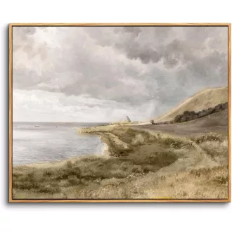   hyidecorart Vintage Morska Pejzaž Slika na Platnu s Drvenim Okvirom 50x75 cm - Danski Primorski Prizor Dekoracija Zida za Dnevni Boravak, Spavaću Sobu, Ured