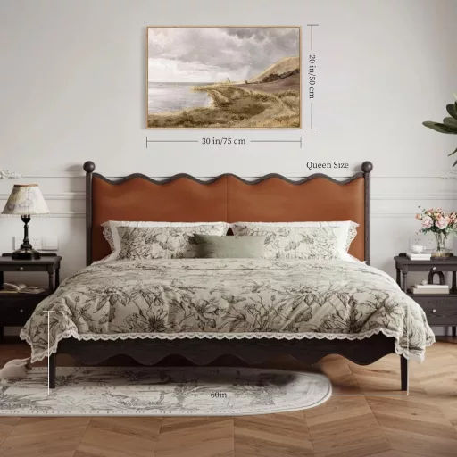 hyidecorart Vintage Morska Pejzaž Slika na Platnu s Drvenim Okvirom 50x75 cm - Danski Primorski Prizor Dekoracija Zida za Dnevni Boravak, Spavaću Sobu, Ured