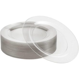   MATANA 25 db Ezüst Csillogó Műanyag Tányér 26 cm, Újrahasználható Parti Tányér