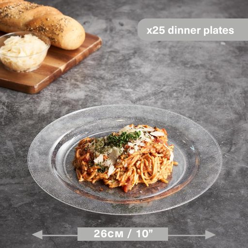 MATANA 25 db Ezüst Csillogó Műanyag Tányér 26 cm, Újrahasználható Parti Tányér