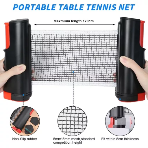 flintronic Összecsukható Ping Pong Hálózat 170 cm, Hordozható Asztalitenisz Háló Beltéri és Kültéri Használatra