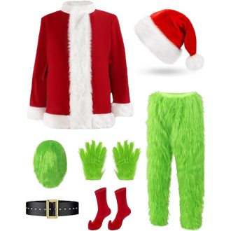   Oumeitu Zeleno Odijelo Djeda Mraza Kostim Cosplay Odjeća za Odrasle