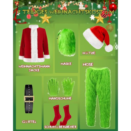 Oumeitu Zöld Mikulás Jelmez Cosplay Ruha Felnőtteknek