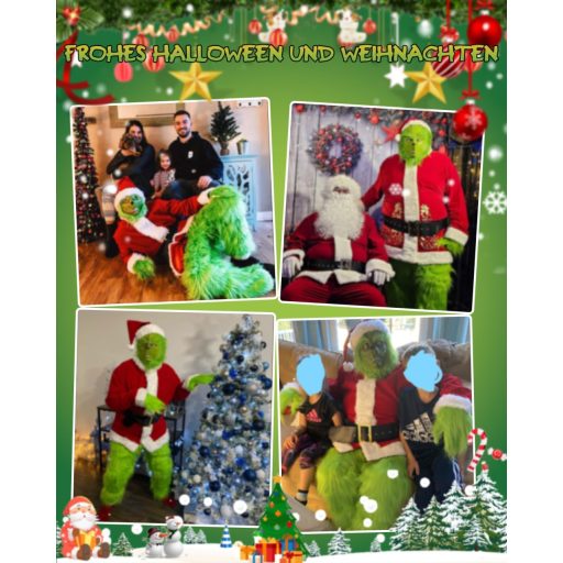 Oumeitu Mikulás Jelmez Felnőtteknek - 7 Részes Karácsonyi Szett, Zöld Télapó Kosztüm Farsangra, Halloween Partira