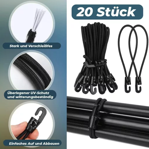 JULMELON Bungee Cord 20 db Horogos Gumikötél 15 cm Ponyvafeszítő