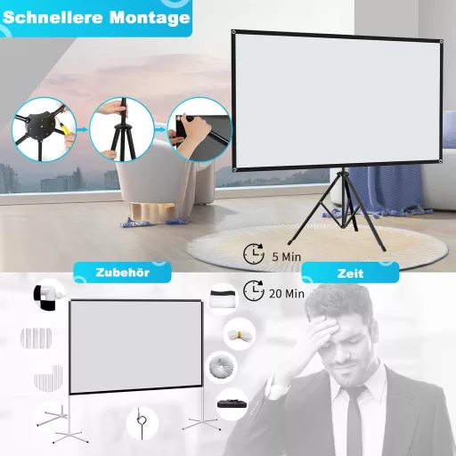 Ecran de proiecție VISULAPEX de 80 inchi ALR, 16:9 HD, cu trepied, pentru cinema acasă