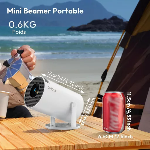 XGODY Gimbal 3 Mini Projektor Android 11.0, Natív 720P HD 4K Támogatás, 12000 Lumen WiFi 6 Bluetooth Hordozható Beamer Otthoni Mozi