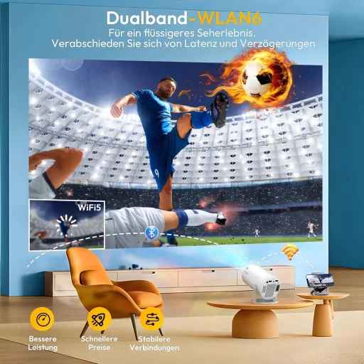 XGODY Gimbal 3 Mini Projektor Android 11.0, Natív 720P HD 4K Támogatás, 12000 Lumen WiFi 6 Bluetooth Hordozható Beamer Otthoni Mozi