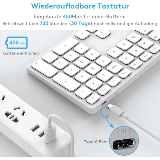 Yivandi Wireless Bluetooth Billentyűzet Mac-hez QWERTZ Numerikus Billentyűzettel