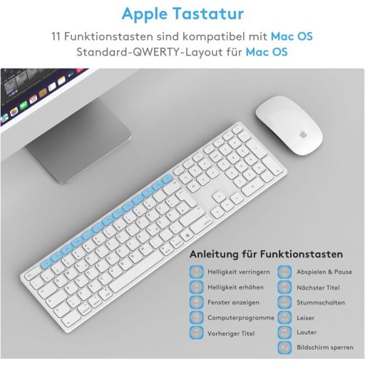 Yivandi Wireless Bluetooth Billentyűzet Mac-hez QWERTZ Numerikus Billentyűzettel
