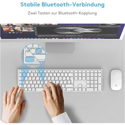 Yivandi Wireless Bluetooth Billentyűzet Mac-hez QWERTZ Numerikus Billentyűzettel