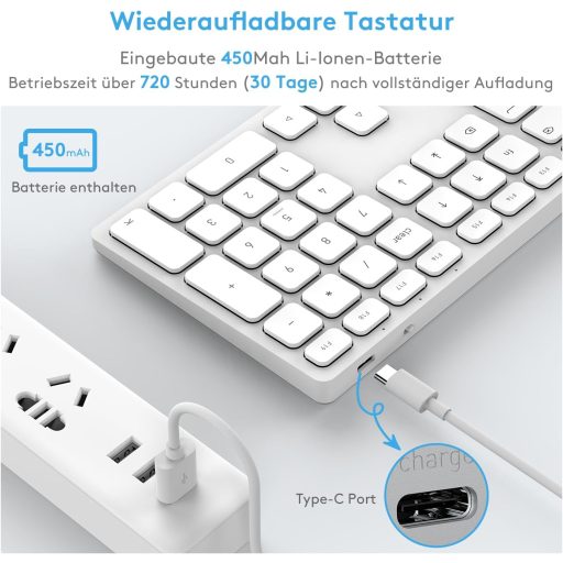 Yivandi Wireless Bluetooth Billentyűzet Mac-hez QWERTZ Numerikus Billentyűzettel