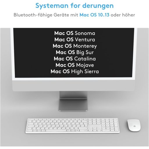Yivandi Wireless Bluetooth Billentyűzet Mac-hez QWERTZ Numerikus Billentyűzettel
