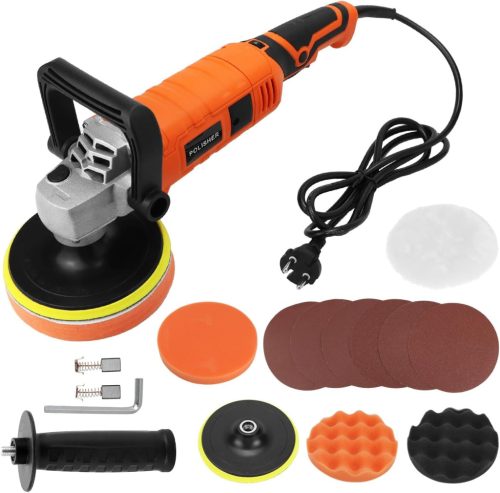 QWORK 1200W Autópolírozó Gép Szett - Változtatható Sebesség 500-3000 RPM, Polírozó Korongokkal, Autó, Motor, Bútor Polírozásához