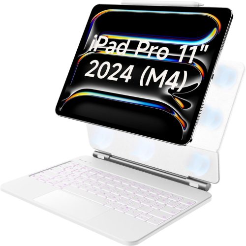 HOU Magic Keyboard iPad Pro 11 M4 2024 - Bluetooth billentyűzet érintőpaddal, 7 színű háttérvilágítással, német QWERTZ kiosztással, fehér
