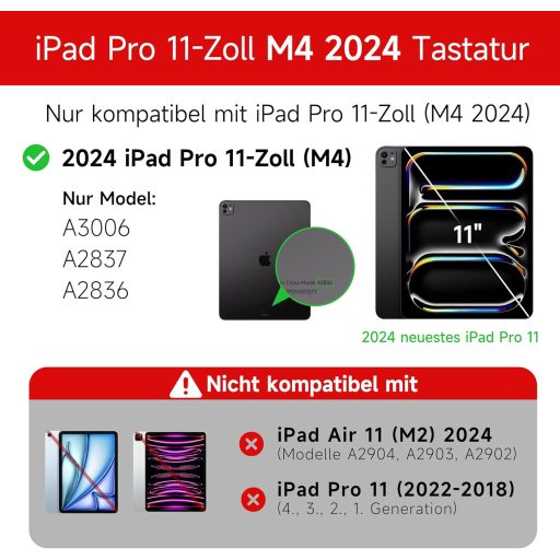 HOU Magic Keyboard iPad Pro 11 M4 2024 - Bluetooth tipkovnica s touchpadom, 7 boja pozadinskog osvjetljenja, njemački QWERTZ raspored, bijela
