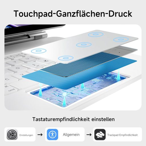 HOU Magic Keyboard iPad Pro 11 M4 2024 - Bluetooth billentyűzet érintőpaddal, 7 színű háttérvilágítással, német QWERTZ kiosztással, fehér