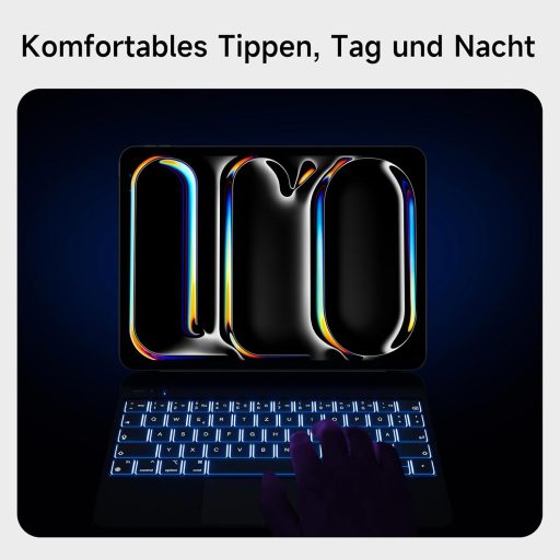 HOU Magic Keyboard iPad Pro 11 M4 2024 - Bluetooth tipkovnica s touchpadom, 7 boja pozadinskog osvjetljenja, njemački QWERTZ raspored, bijela