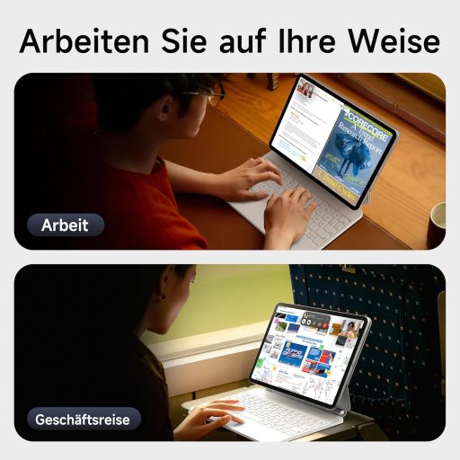 HOU Magic Keyboard iPad Pro 11 M4 2024 - Bluetooth tipkovnica s touchpadom, 7 boja pozadinskog osvjetljenja, njemački QWERTZ raspored, bijela