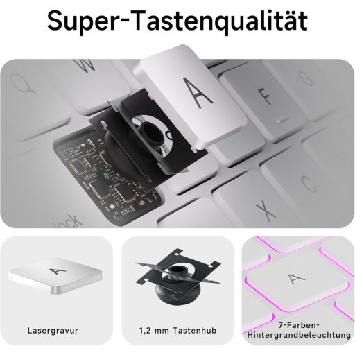 HOU Magic Keyboard pre iPad Pro 11 M4 2024 – Bluetooth klávesnica s touchpadom, 7-farebným podsvietením, nemecké QWERTZ rozloženie, biela