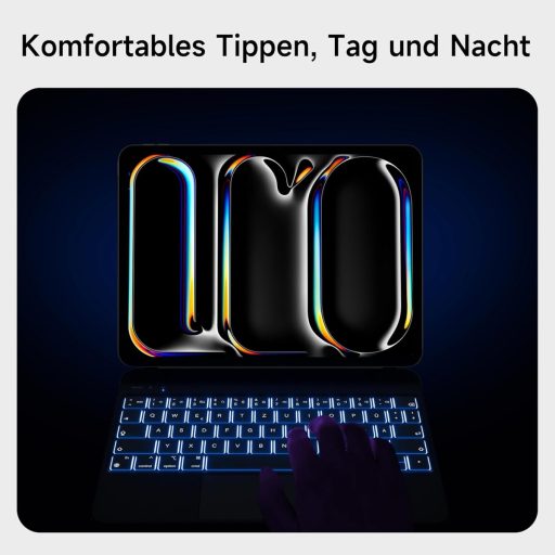 HOU Magic Keyboard pre iPad Pro 11 M4 2024 – Bluetooth klávesnica s touchpadom, 7-farebným podsvietením, nemecké QWERTZ rozloženie, biela