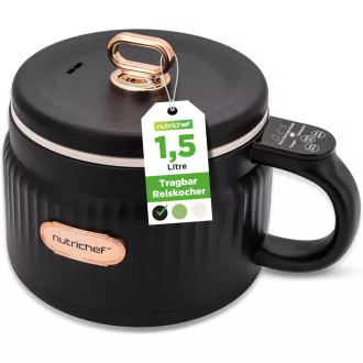   NutriChef 1.6L Hordozható Elektromos Rizsfőző & Ebédkészítő 6 Funkcióval Fekete
