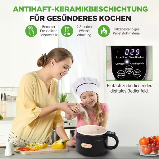 NutriChef 1.6L Hordozható Elektromos Rizsfőző & Ebédkészítő 6 Funkcióval Fekete