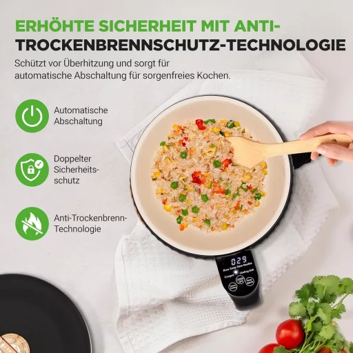NutriChef 1.6L Hordozható Elektromos Rizsfőző & Ebédkészítő 6 Funkcióval Fekete