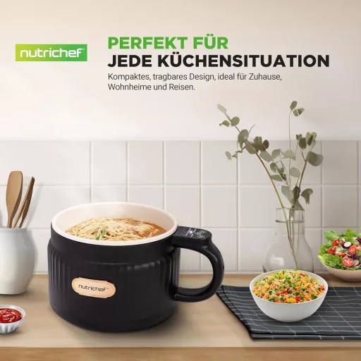 NutriChef 1.6L Hordozható Elektromos Rizsfőző & Ebédkészítő 6 Funkcióval Fekete