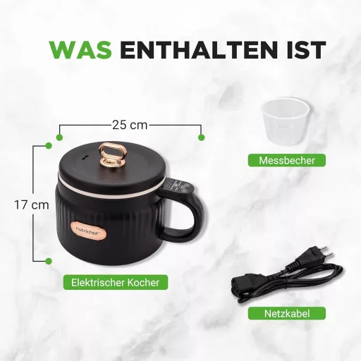 NutriChef 1.6L Hordozható Elektromos Rizsfőző & Ebédkészítő 6 Funkcióval Fekete