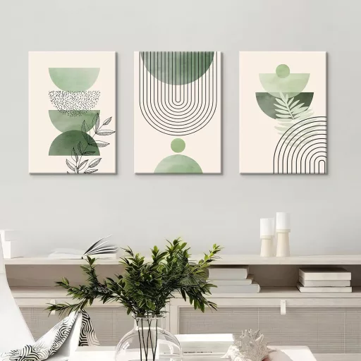 HALFLEMART Boho Sage Green Vászonkép Geometrikus Mintás Fali Dekoráció 150x70cm