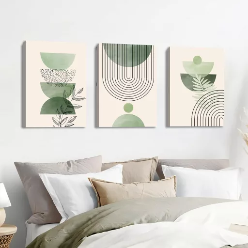 HALFLEMART Boho Sage Green Vászonkép Geometrikus Mintás Fali Dekoráció 150x70cm