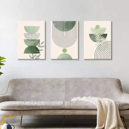 HALFLEMART Boho Sage Green Vászonkép Geometrikus Mintás Fali Dekoráció 150x70cm