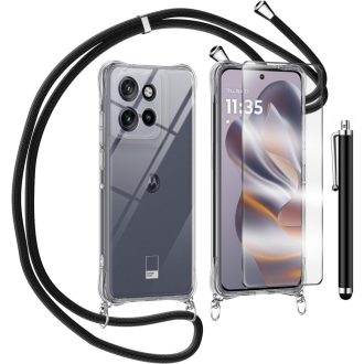  TTSWJBD Priehľadné puzdro na telefón so šnúrkou na krk pre Motorola Moto Edge 50 Neo – odnímateľná šnúrka, s ochranou displeja, nastaviteľná dĺžka na zavesenie na krk