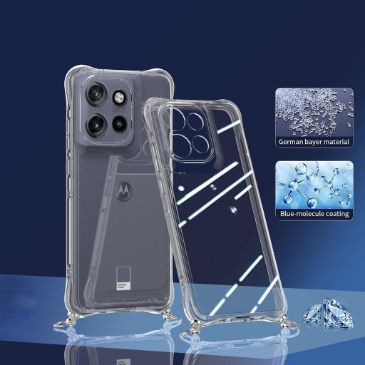 TTSWJBD Priehľadné puzdro na telefón so šnúrkou na krk pre Motorola Moto Edge 50 Neo – odnímateľná šnúrka, s ochranou displeja, nastaviteľná dĺžka na zavesenie na krk