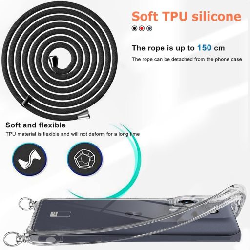 TTSWJBD prozirna maska za telefon s vezicom za nošenje oko vrata za Motorola Moto Edge 50 Neo - Odvojiva vezica, zaštitna folija za zaslon, podesiva duljina