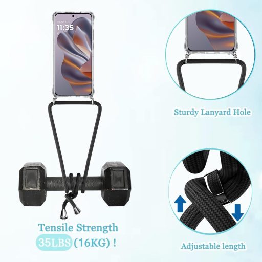 TTSWJBD prozirna maska za telefon s vezicom za nošenje oko vrata za Motorola Moto Edge 50 Neo - Odvojiva vezica, zaštitna folija za zaslon, podesiva duljina